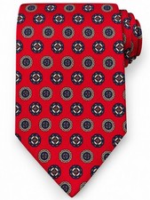 Oak Creek 100% Silk Necktie Red Geometric Medallion Wide 4" USA Made Classic