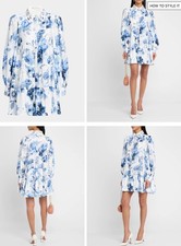 $595 NEW Alice + Olivia Blue White Embellished Collar Junia Tunic Tier Dress 10