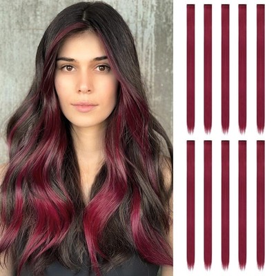 10 Stück Haarsträhnen zum Einklipsen | 55 cm Farbige Clip in Extensions | Lan...