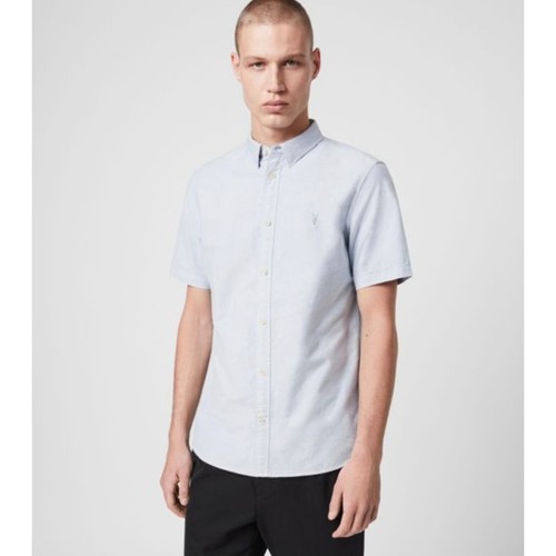 AllSaints Light Blue Short Sleeve Button Down 100% Cotton Huntingdon Shirt Sz S