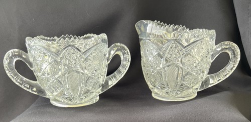 Antique pres cut sawtooth sugar & creamer set star design CREAMER HAS CRACK