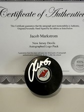 Jacob Markstrom Signed Autographed New Jersey Devils Logo Puck W/ Case COA