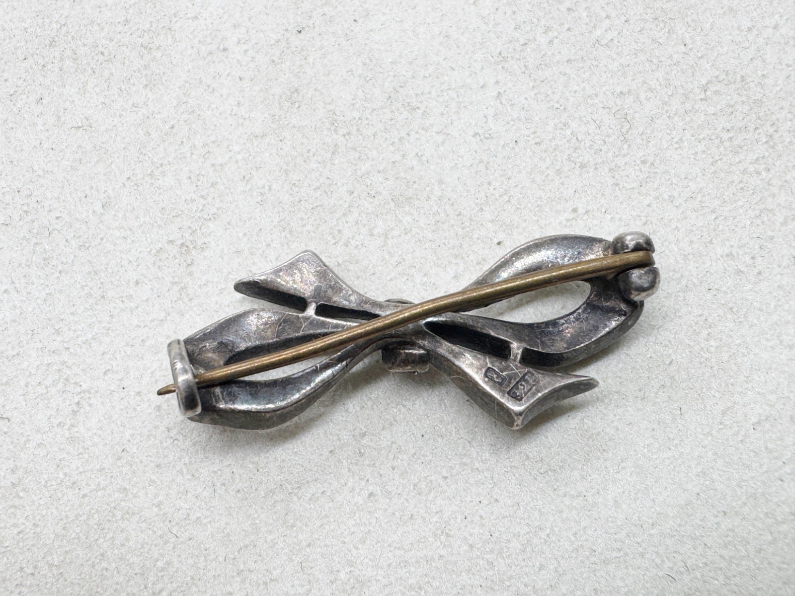 ANTIQUE SOLID SILVER STERLING GEM SET  RIBBON BOW… - image 4