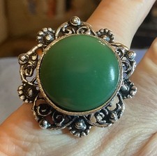 Natural Green Chalcedony Ring, Chrysoprase, Size 6 1/4, ADJUSTABLE