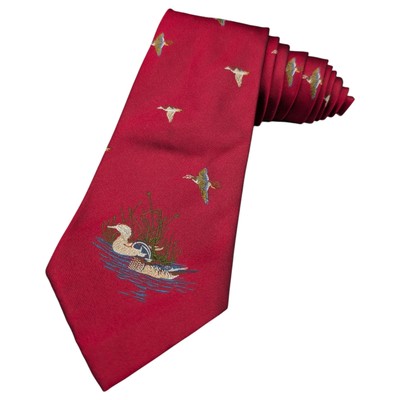 Polo Ralph Lauren Tie Mens Classic Silk Red Duck Hunter Embroidered USA 56'' 3.5''