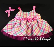Build-A-Bear Pink Plaid Dress, Polka Dots Accents, Ear Bow Retired Teddy Clothes