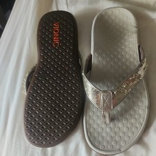 Vionic Tide Womens Flip Flop Sandals Brown Gold Sequins Size 7 eu 38 orthotic