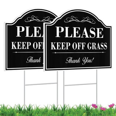 2-Pack 12x9'' ''Keep Off Grass'' Sign with Stakes Double-Sided Plastic Yard Sign