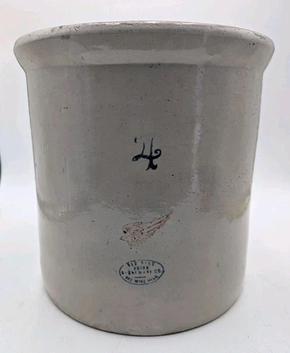 Vintage Red Wing #4 Gallon Crock Large Wing Stoneware - Rare