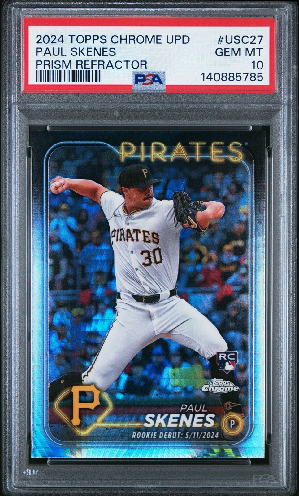 2024 Topps Chrome Update Series - Rookie Debut Paul Skenes #USC27 Prism PSA 10