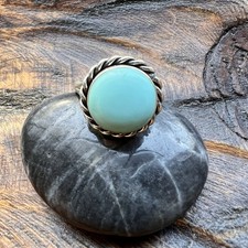925 Sterling Silver  Turquoise Round Stone Ring With Rope Detail Size 8