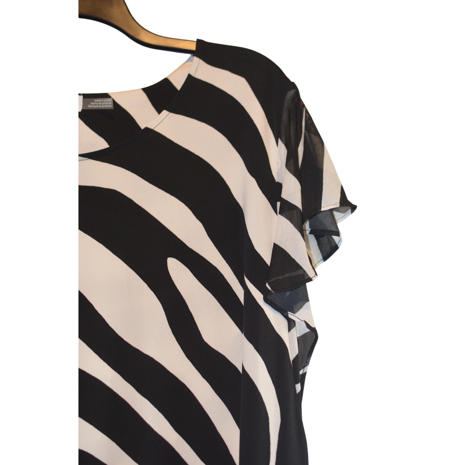 Calvin Klein Women's Flutter Sleeve Top in Black & White Animal Print thumbnail 3
