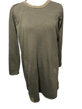 J JILL sweater dress striped casual cotton knit long sleeve comfy Green black PM