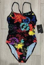 NWT NIKE 30 Ink Floral Cut Out Tank Women 4 Red Swimsuit One Piece