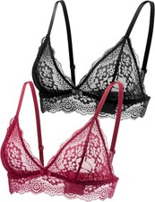 RAYCHIC Lace Bralettes Women No Underwire Sexy Triangle See Thru V Neck
