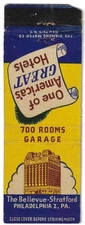 Vintage Matchbook Cover The Bellevue Stratford Philadelphia 2 PA. FS  Damage