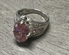 925 Sterling Silver Pink Cz Stone Cocktail Ring Stunning Elegant Sz10 8.8G New