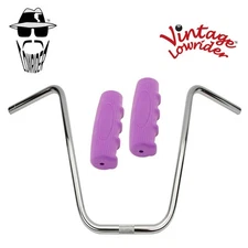 Original Lowrider 16" 22.2 D Handlebar Chrome 0214 120mm Grips Solid/Purple