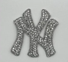 New York Yankees Rhinestone Patch 2” X 2” 3D Crystal Heat Transfer Silver