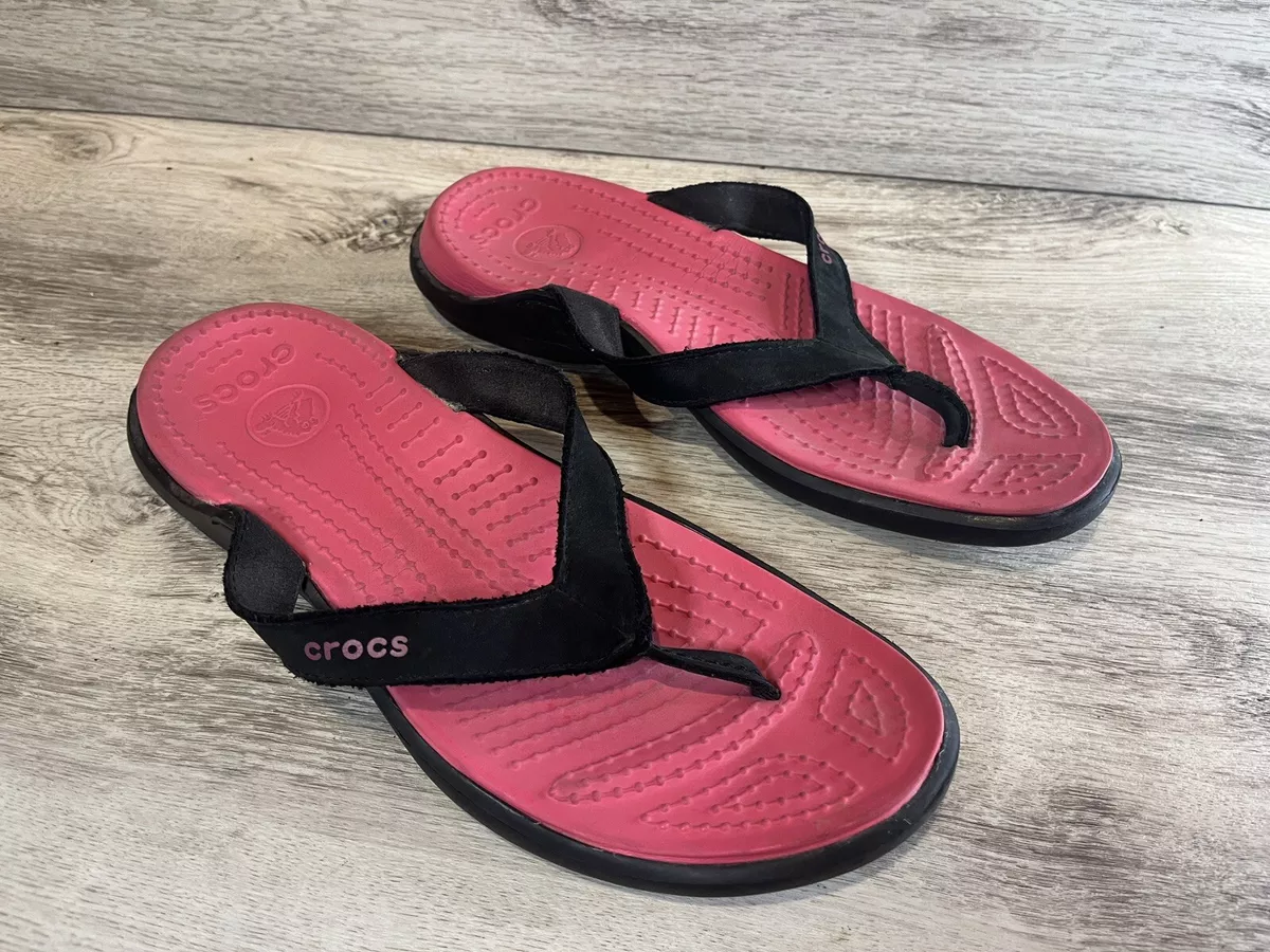 Crocs Capri V Thong Flip Flops Sandal Womens Size 11 Pink Black Slip On