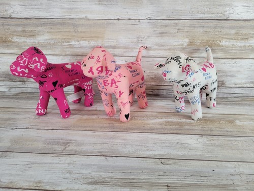 Set of 3 Victoria's Secret Dogs Pink, Light Pink, and White with Graffiti Print - Picture 2 of 23