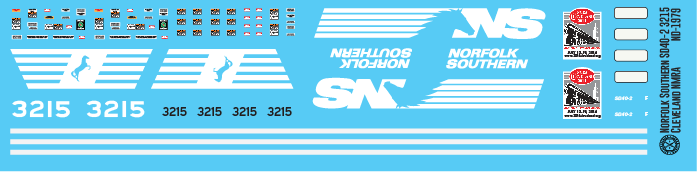 HO Scale - Norfolk Southern Loco SD40-2 3215 Cleveland NMRA Decals