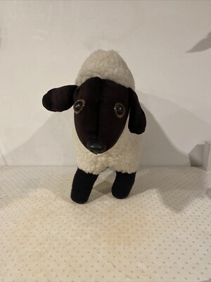 Vintage Ewe Sheep Lamb Stuffed Handmade Primitive Decor Black Face 19in Long G.C