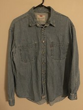 Vintage Levi's Metal Button Lighter Wash L/S Denim Jean Shirt - Men's Large L