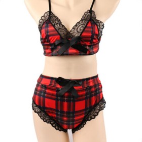 Women Shorts Lingerie Underwear Nightwear Bra Set Lace Sexy Red And Black Plai;