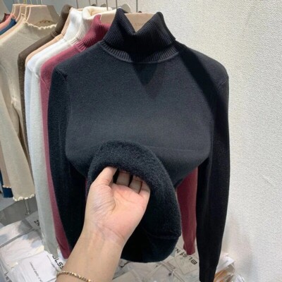 Plus Velvet Pullover Sweater Women All-match Soft Thick Knitted 6 Colors Inner
