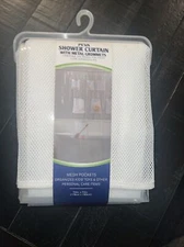 NEW Maytex Quick Dry Mesh Pockets Waterproof PEVA Shower Curtain Liner 70"x72"