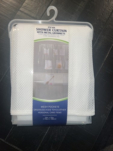 NEW Maytex Quick Dry Mesh Pockets Waterproof PEVA Shower Curtain Liner 70"x72" - 第 1/1 張圖片