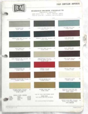 1969 CHRYSLER AND IMPERIAL MOPAR R-M COLOR PAINT CHIP CHART ORIGINAL