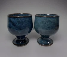 Vintage Jugtown Ware Egg Cup Blue 1978 Set Of 2 Pottery 3”