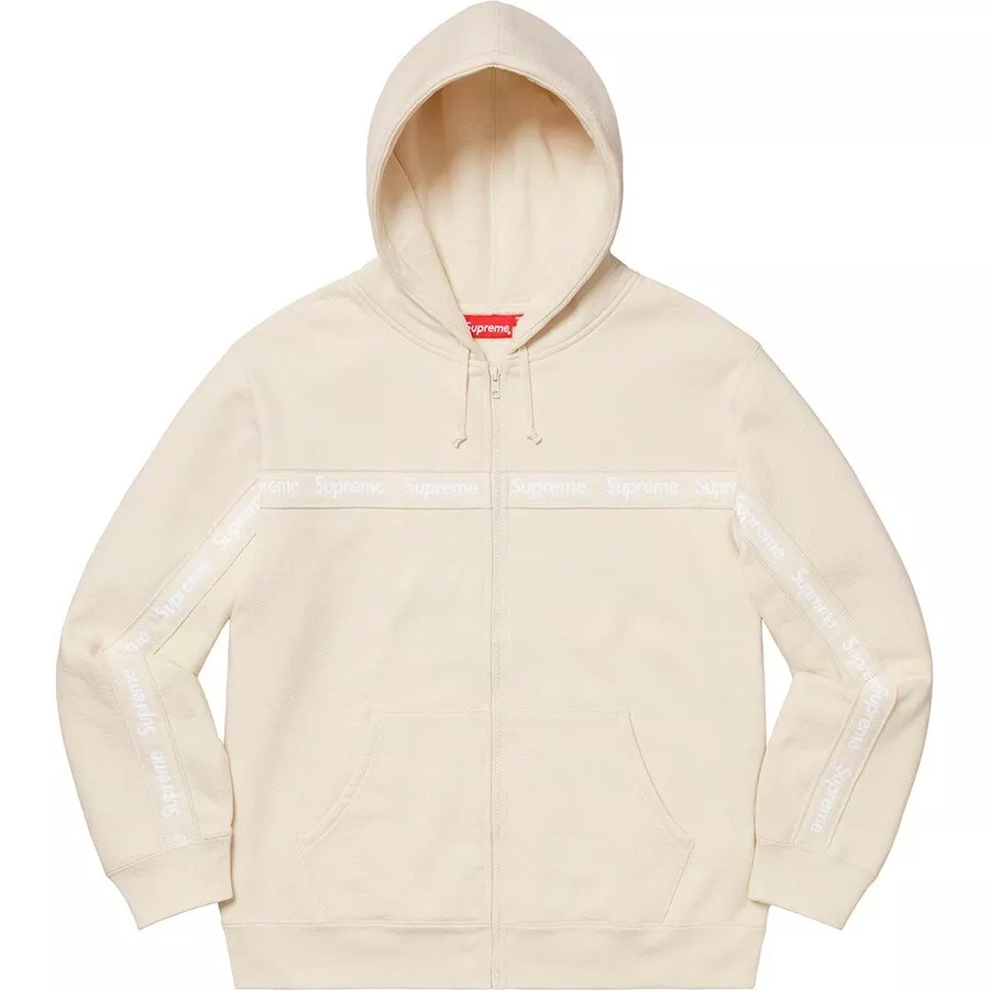 Supreme 19FW Text Stripe Zip Up Hooded Sweatshirt Natural M | eBay