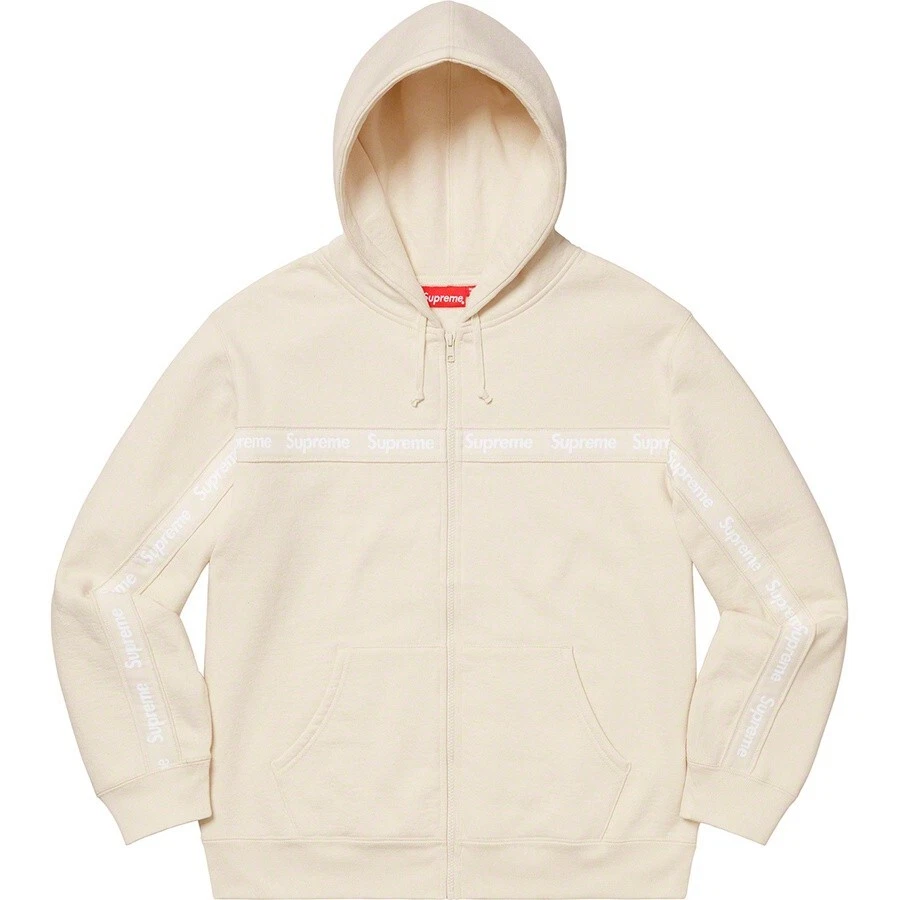 Sweat à capuche zippé à rayures textuelles Supreme 19FW naturel M
