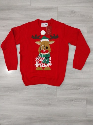 Men’s Red Reindeer Christmas Jumper Funny Novelty Xmas Sweater Gift Holiday Top - Picture 1 of 6