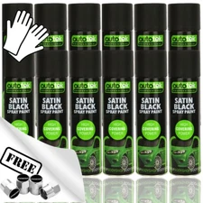 12 x Autotek SATIN BLACK Spray Paint Professional High Covering Power Cans +G+CP