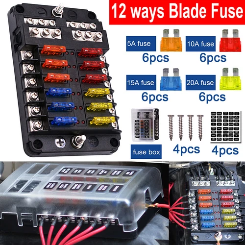 12 Way Auto LED Blade Fuse Box Block Holder 12V 32V Car Power Distribution Relay - Picture 1 of 8