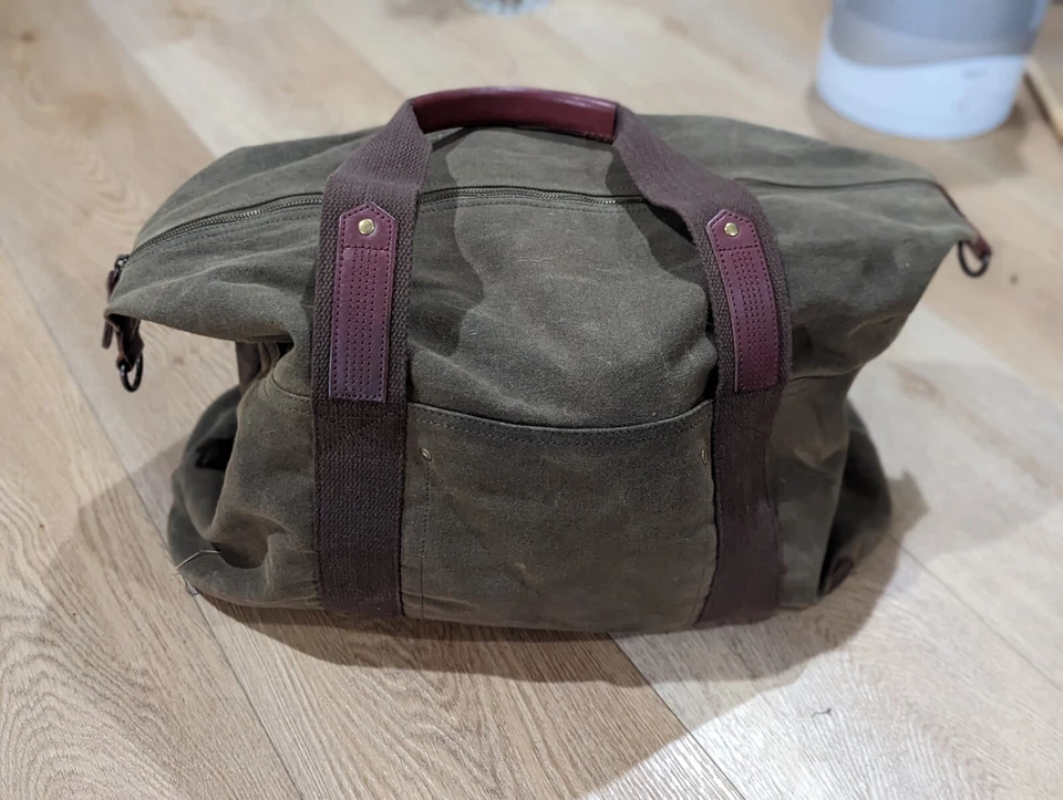 Винтажная кожаная дорожная зеленая холщовая спортивная сумка Timberland Weekender 22 дюйма   - Изображение 2 из 4