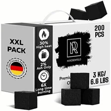 Hookah Coals Coconut Hookah Charcoal 200 Count & 3 KG 6.6 lbs 25mm Cubes