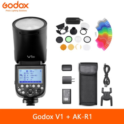Godox V1 TTL Flash Blitzgerät Kamera Taschenlampe Speedlite+AK-R1 Zubehör Set