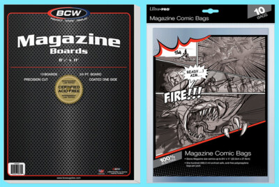 10 BCW Magazine Size 8.5 x 11 Backing Boards & Ultra Pro Bags Storage Backer