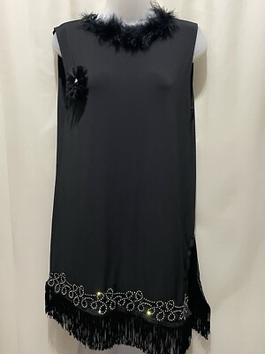 Clara Sun Woo Size Small Black Dress With Feathers Stretch