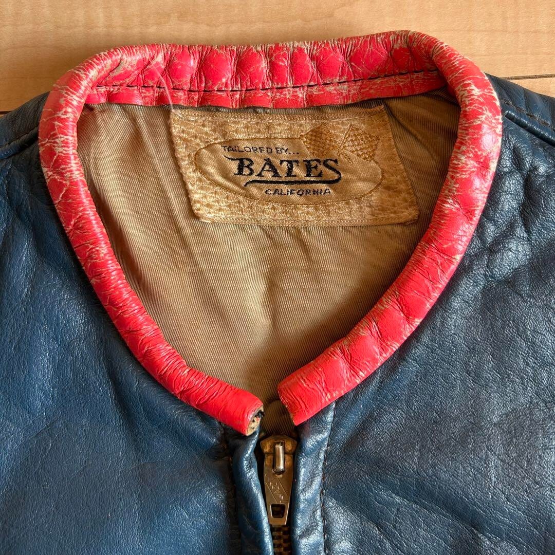 BATES Vintage Leather jacket 1970's Size S USED Blue Rare