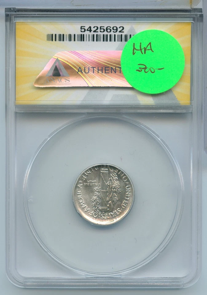 1945-P Mercury Silver Dime Error Struck 10% Off Center ANACS MS60 Dime - ST07 - Image 2 of 2