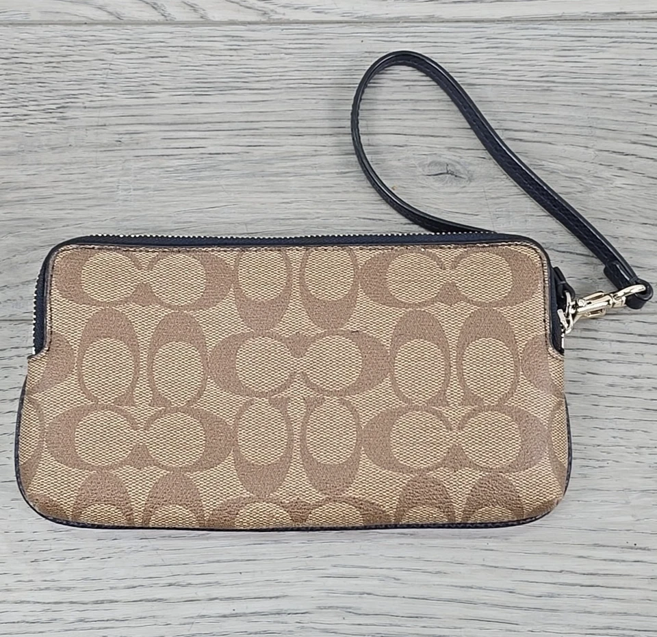 Cartera Muñequera Coach Cuero PVC Doble Cremallera F52848 - Marrón y Azul Marino Foto 4 de 4