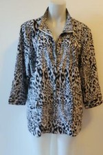 WOMENS ADDITIONS BY CHICO'S BLACK TAUPE LEOPARD PRINT ZIP JACKET 3 US/L 