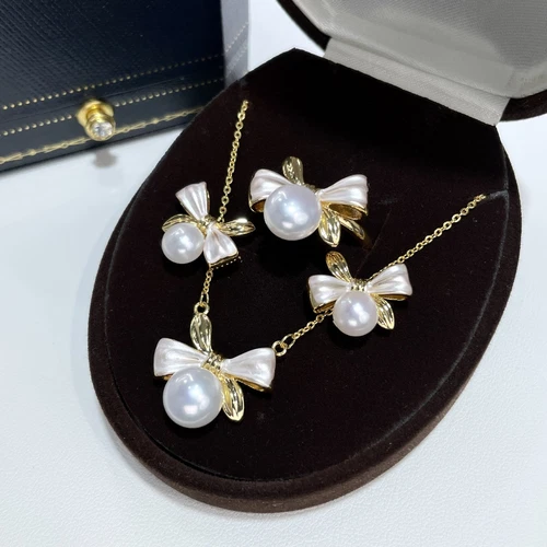 Gorgeous AAAAA 7-8mm South Sea White Stud Pearl Pendant Earring Ring Set 925s