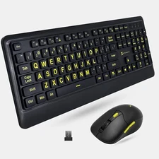 Large Print Keyboard and Mouse Wireless Combo - 4x Larger Oversize Letters fo
